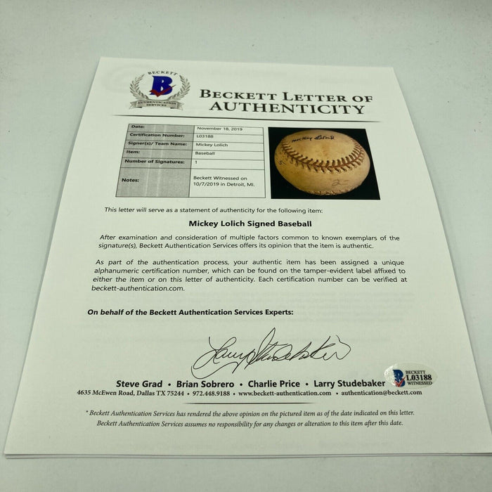 Mickey Lolich Signed Career Win No. 181 Final Out Game Used Baseball Beckett COA