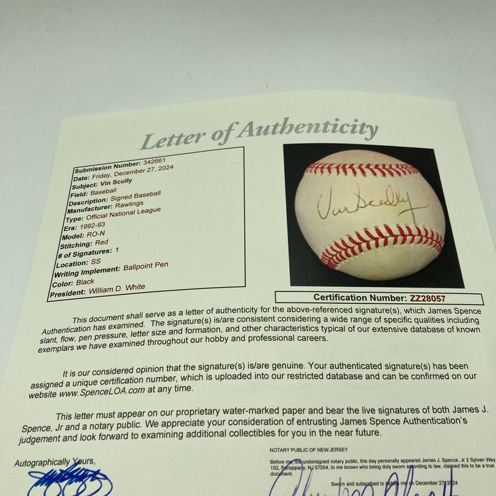 Vin Scully Signed Official National League Baseball JSA COA