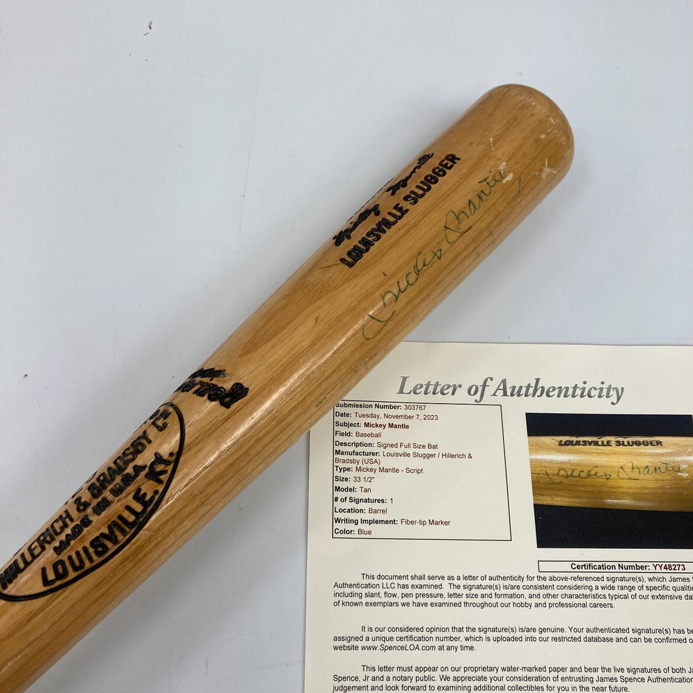 Mickey Mantle Signed Louisville Slugger Game Model Baseball Bat JSA COA