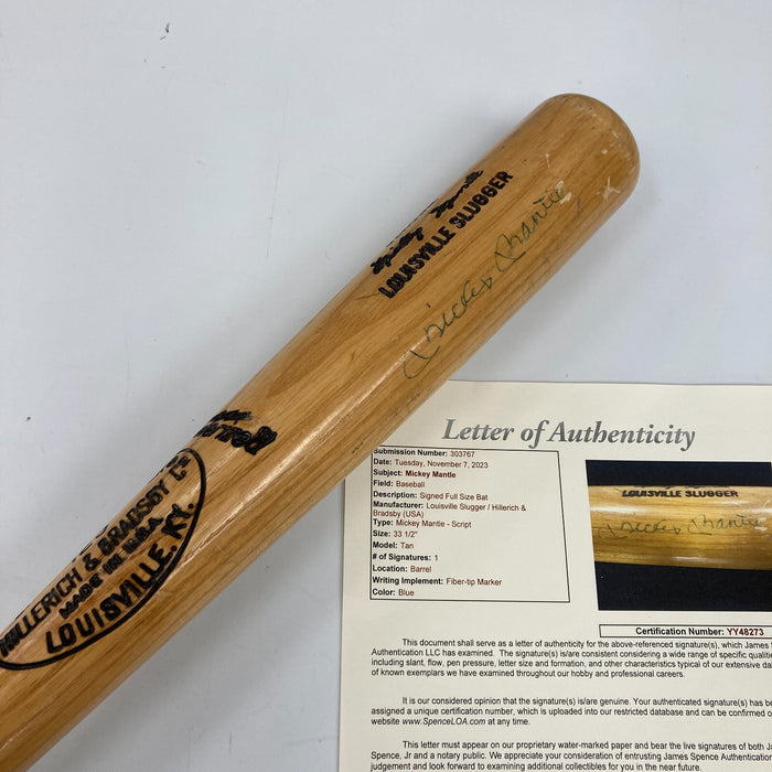 Mickey Mantle Signed Louisville Slugger Game Model Baseball Bat JSA COA