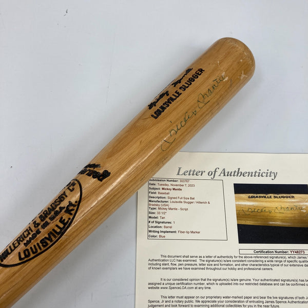 Mickey Mantle Signed Louisville Slugger Game Model Baseball Bat JSA COA