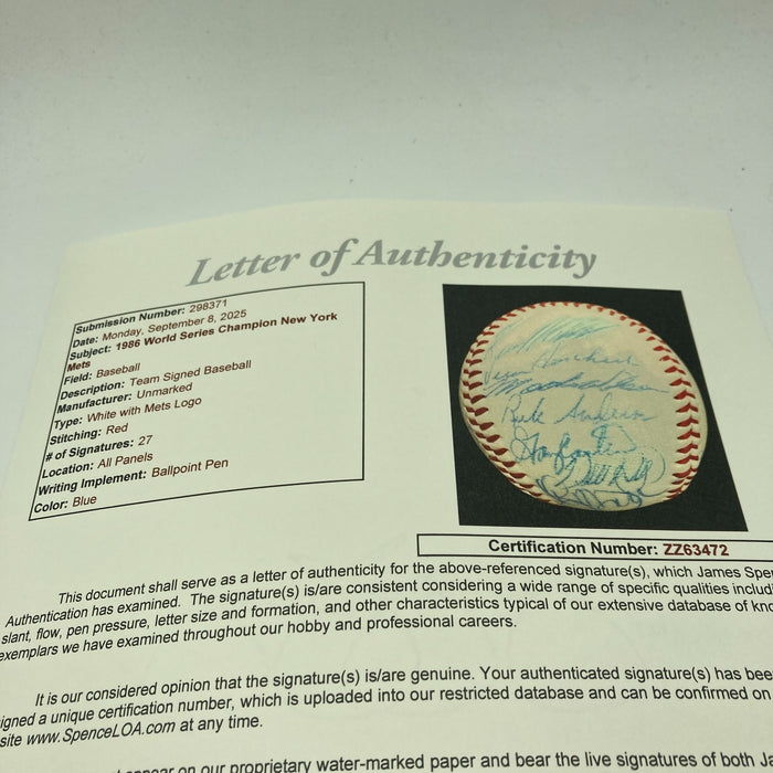 Vintage 1986 New York Mets World Series Champs Team Signed Baseball JSA COA