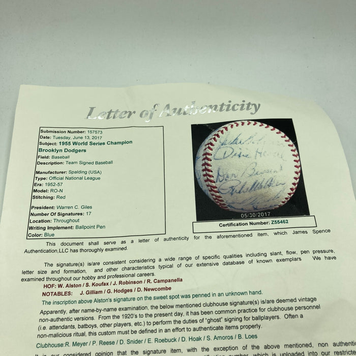 1955 Brooklyn Dodgers W.S. Champs Team Signed Baseball Jackie Robinson JSA COA