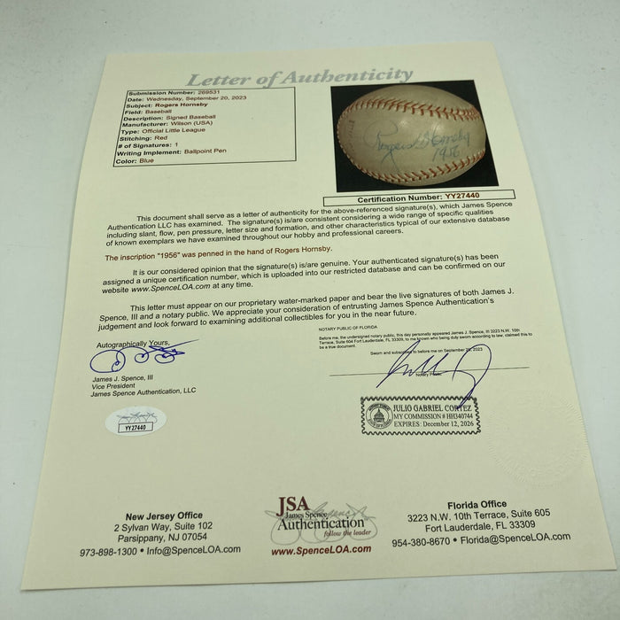 Beautiful Rogers Hornsby Single Signed Autographed Baseball JSA COA