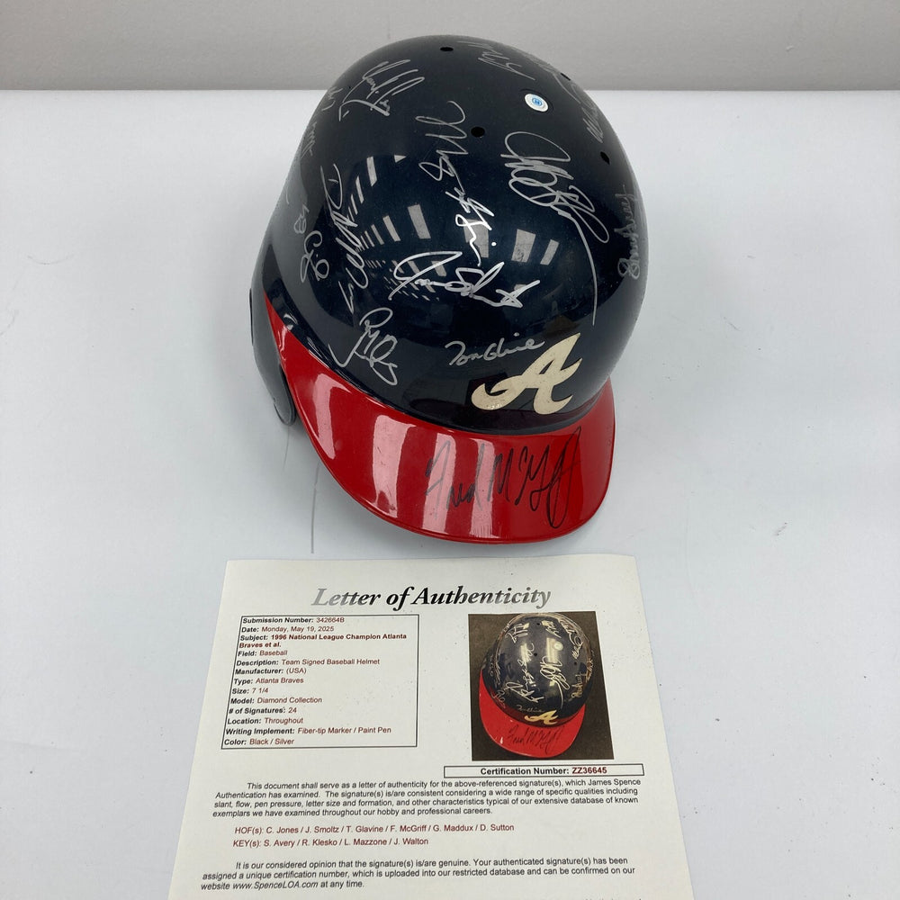 1995 - 1996 Atlanta Braves Team Signed Authentic Atlanta Braves Helmet JSA COA