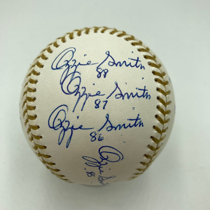 Incredible Ozzie Smith Gold Glove Signed Inscribed Baseball 13 Signatures! JSA