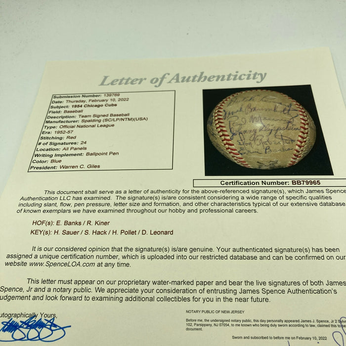 1954 Ernie Banks Rookie Chicago Cubs Team Signed National League Baseball JSA