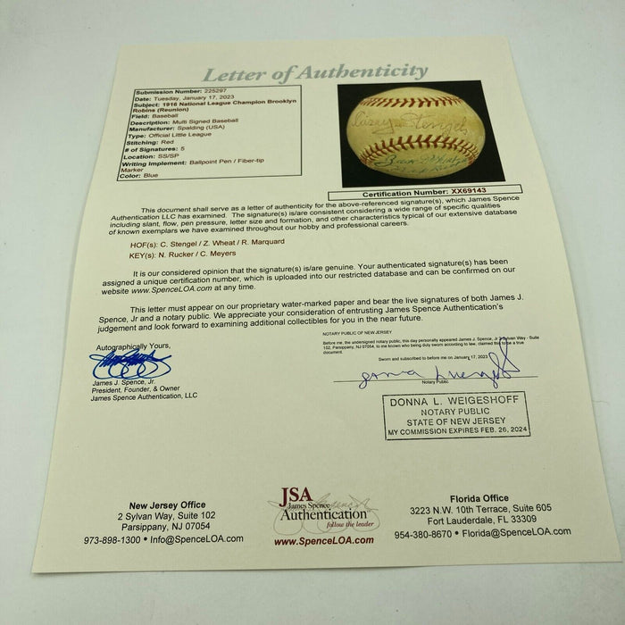 1916 Brooklyn Dodgers National League Champs Team Signed Baseball JSA COA