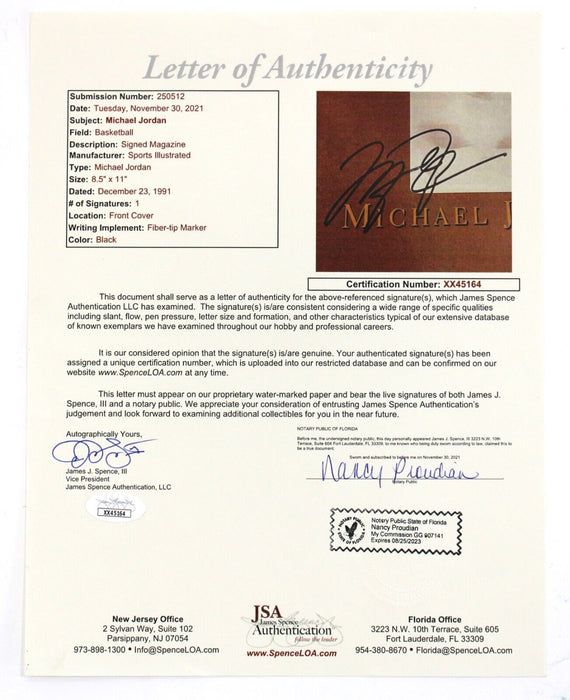 Michael Jordan Signed 1991 Sports Illustrated Magazine JSA COA