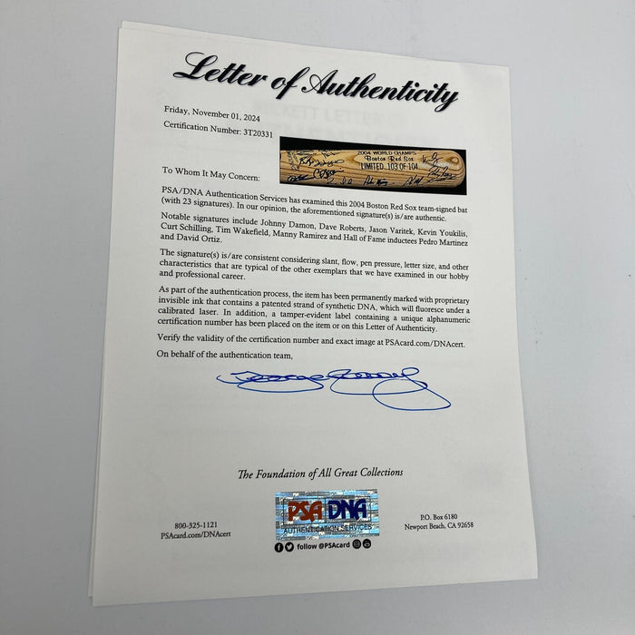 2004 Boston Red Sox World Series Champs Team Signed Baseball Bat PSA DNA Beckett