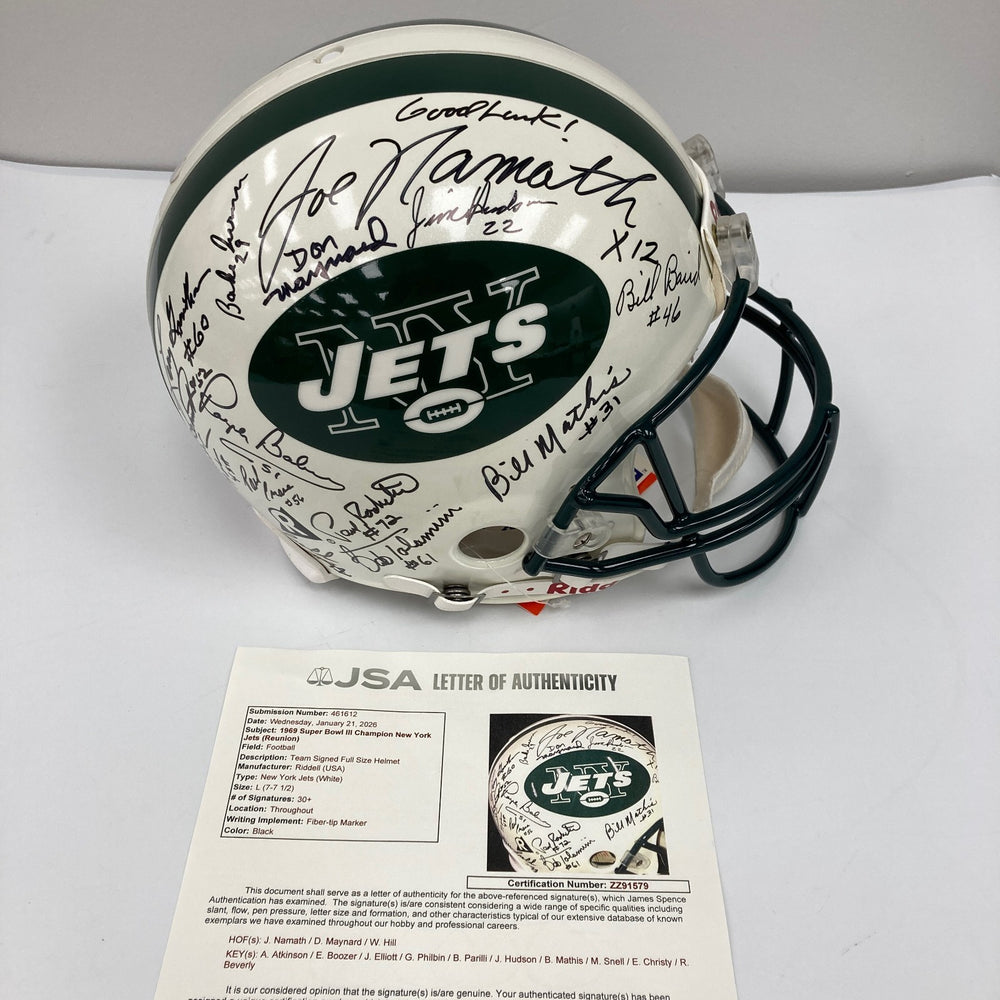 1969 New York Jets Super Bowl Champs Team Signed Authentic Game Helmet JSA COA