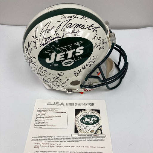 1969 New York Jets Super Bowl Champs Team Signed Authentic Game Helmet JSA COA