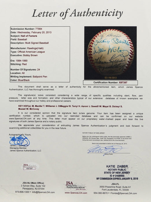 Mickey Mantle Joe DiMaggio Ted Williams HOF Multi Signed Baseball JSA COA