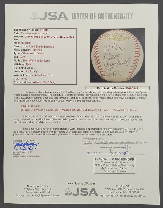 2004 Boston Red Sox World Series Champs Team Signed Baseball David Ortiz JSA