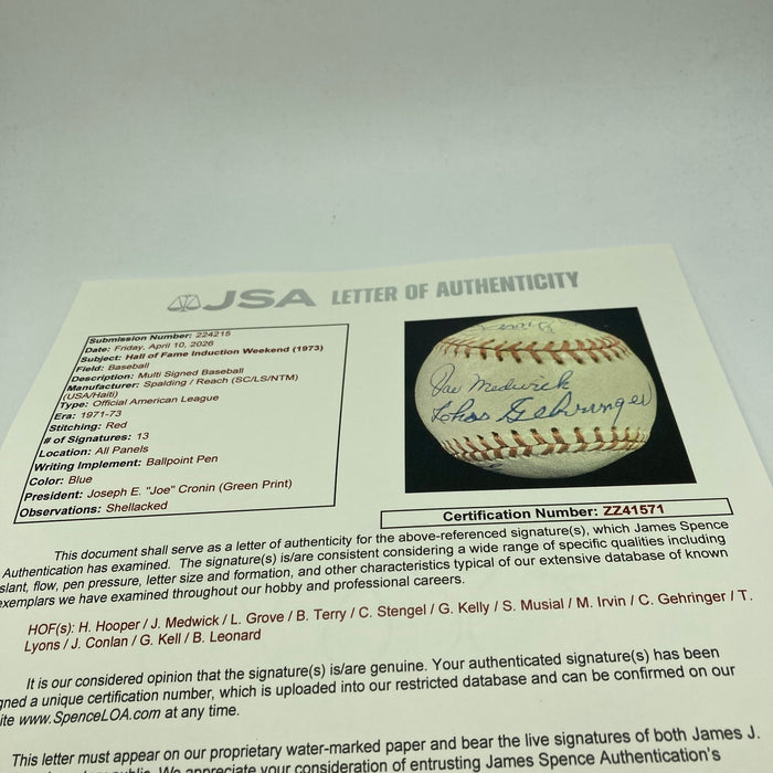 Hall Of Fame Multi Signed Baseball Harry Hooper Joe Medwick Lefty Grove JSA COA