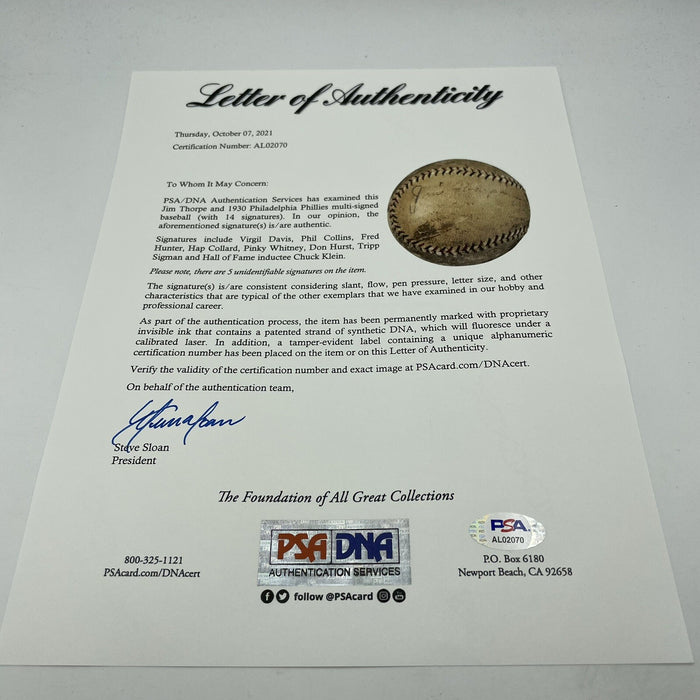 1920's Jim Thorpe Signed Game Used Official National League Baseball PSA DNA COA