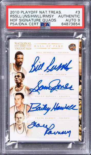 2010 Panini Playoff National Treasures Bill Russell Quad Auto Signed 1/5 PSA 9