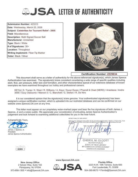 Donald Trump & Kanye West Celebrity Multi Signed Soccer Ball 30+ Sigs JSA COA