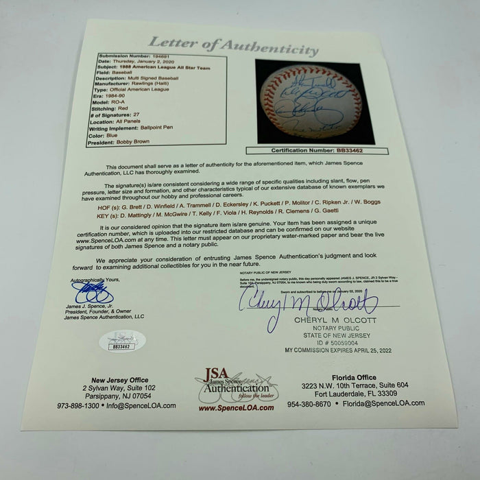 1988 All Star Game Signed Baseball Kirby Puckett George Brett Cal Ripken Jr JSA