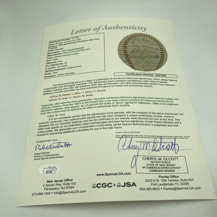 1953 New York Yankees World Series Champs Team Signed Baseball Mickey Mantle JSA