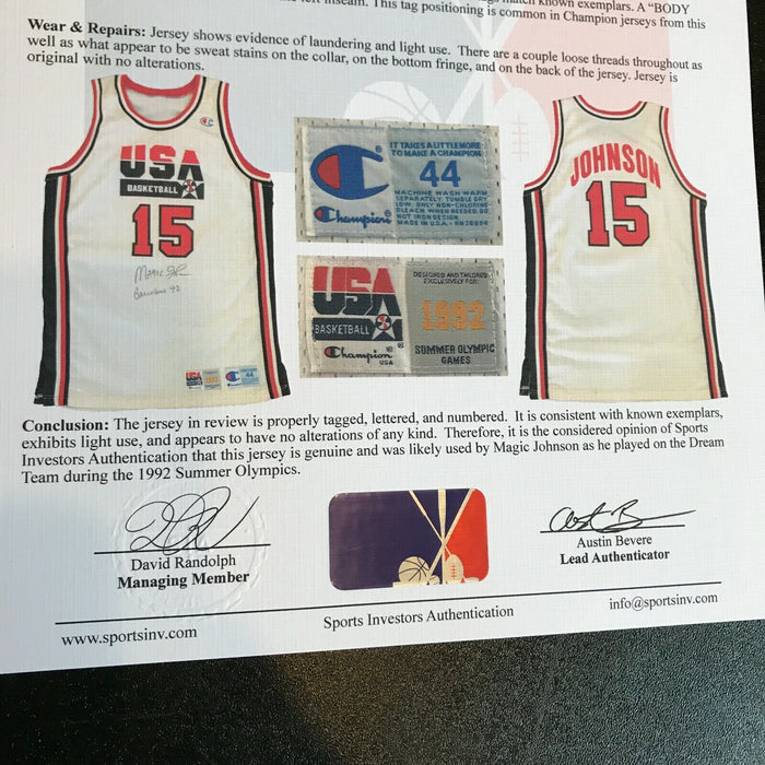 1992 Magic Johnson Signed Game Used Team USA Olympics Jersey JSA COA