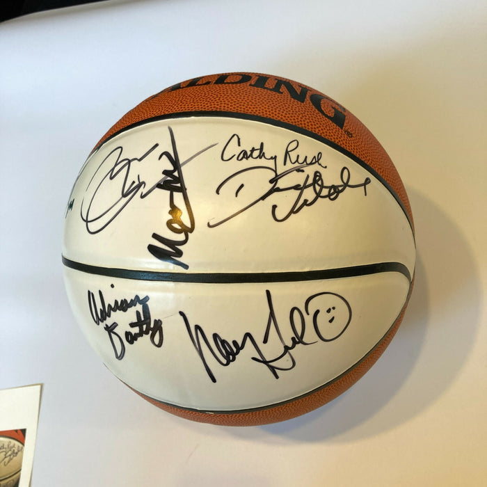 2008 Hall Of Fame Induction Signed Basketball Hakeem Olajuwon Pat Riley JSA COA