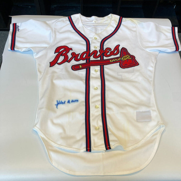 Hank Aaron Signed 1980's Rawlings Atlanta Braves Game Model Jersey JSA COA