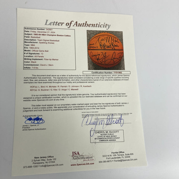 1983-1984 Boston Celtics NBA Champs Team Signed Official NBA Game Basketball JSA
