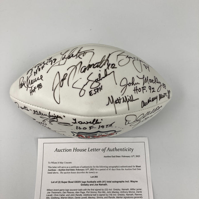 Joe Namath & Wayne Gretzky Super Bowl XXXIV Multi Signed Football JSA COA