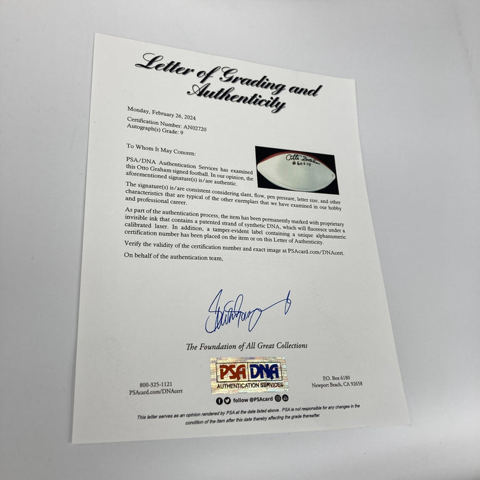 Otto Graham Signed Authentic Wilson NFL Football PSA DNA Graded 9 MINT