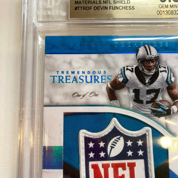 2016 National Treasures Devin Funchess NFL Shield Patch 1/1 One Of One BGS 9.5