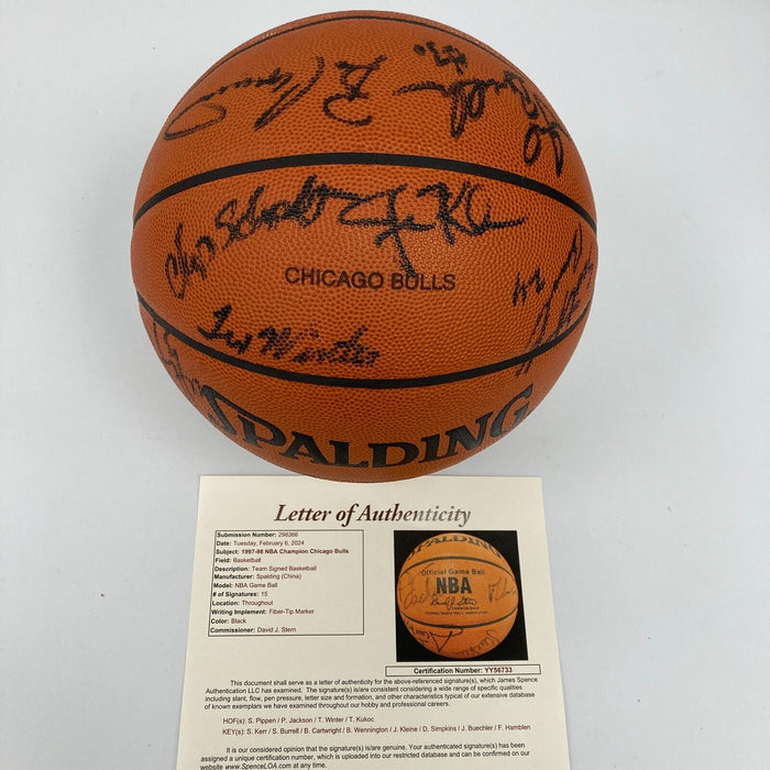1997-98 Chicago Bulls NBA Champs Team Signed Game Basketball The Last Dance JSA