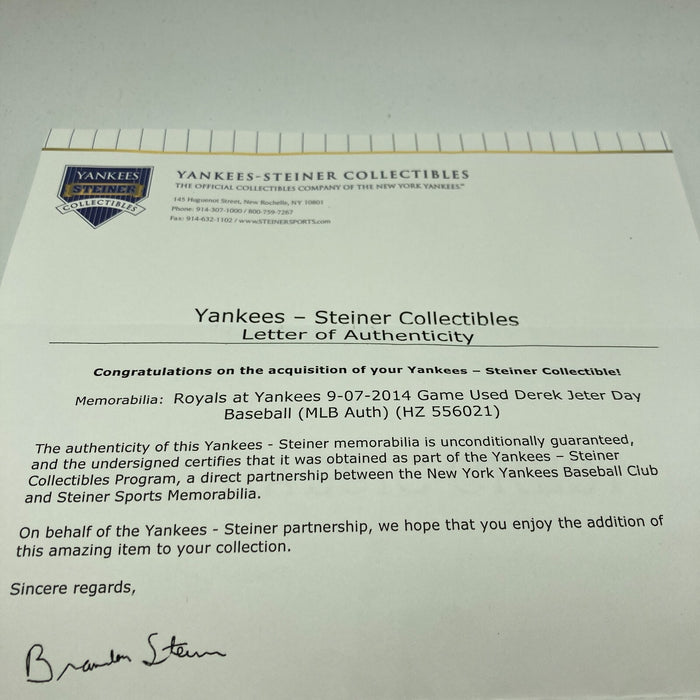 Derek Jeter Signed Derek Jeter Day Game Used Baseball Steiner COA