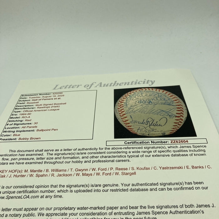 Mickey Mantle Sandy Koufax Willie Mays Hall Of Fame Signed Baseball 30 Sigs JSA