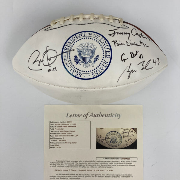 President Barack Obama Bill Clinton George Bush Jimmy Carter Signed Football JSA