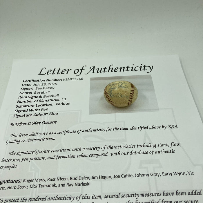 Roger Maris Rookie 1957 Cleveland Indians Team Signed AL Baseball KSA COA