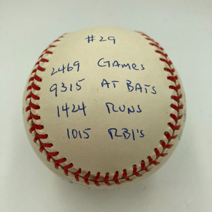 Rod Carew Signed Heavily Inscribed Career STAT Baseball Reggie Jackson COA