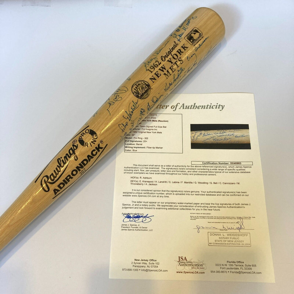 1962 New York Mets Inaugural Season Team Signed Bat 25+ Sigs With JSA COA