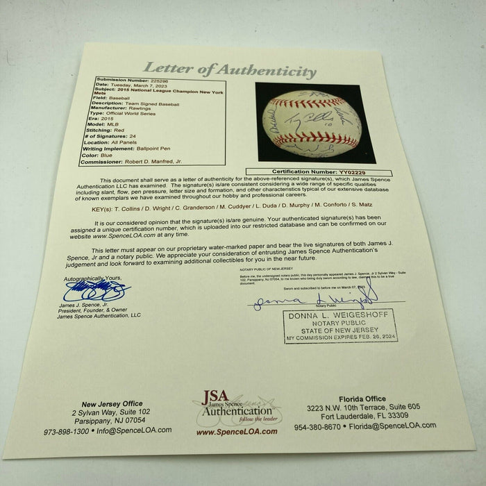 2015 New York Mets NL Champs Team Signed World Series Baseball JSA COA