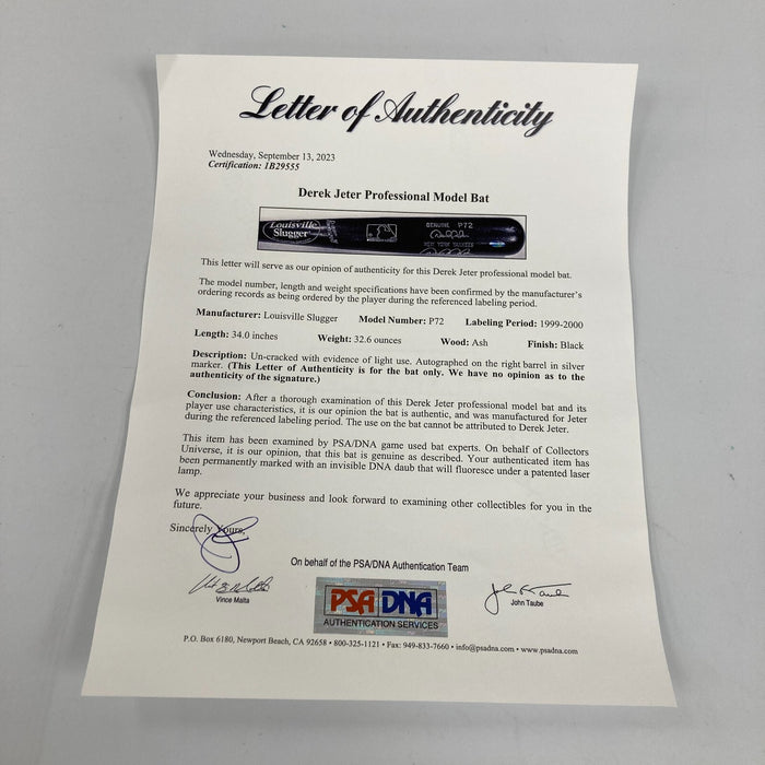 Derek Jeter Signed 1999 Game Used Baseball Bat PSA DNA & Beckett COA