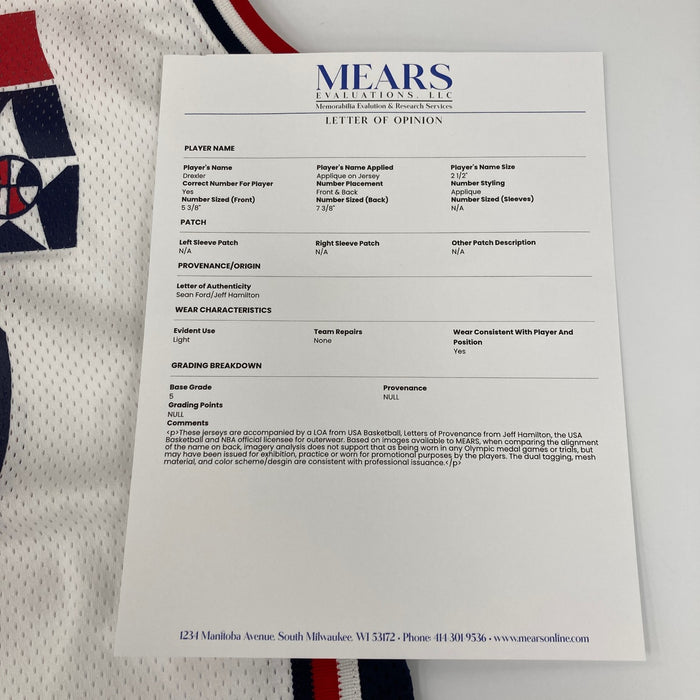 1992 Clyde Drexler Signed Game Used Team USA Olympics Jersey MEARS & JSA COA