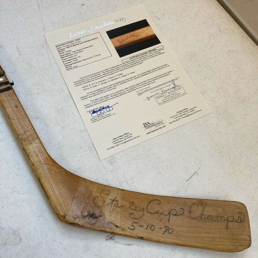 1969-70 Boston Bruins Stanley Cups Champs Team Signed Game Used Hockey Stick JSA