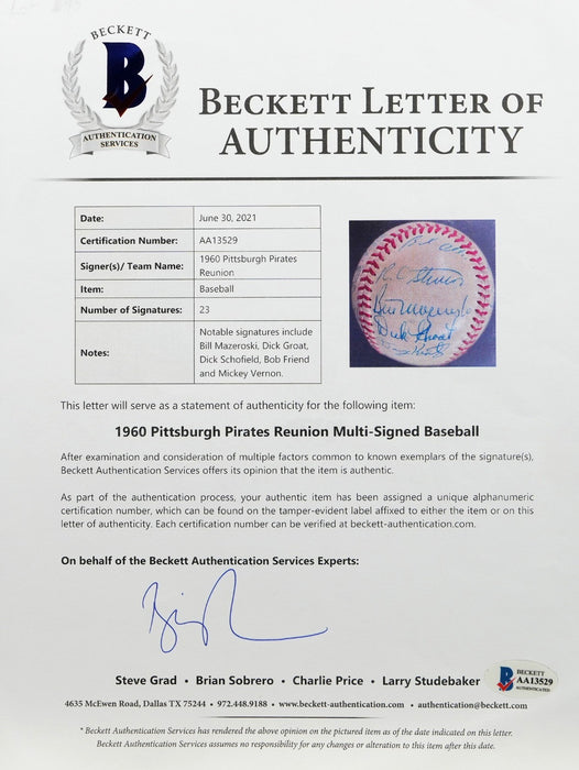 1960 Pittsburgh Pirates World Series Champs Team Signed Baseball 23 Sigs Beckett