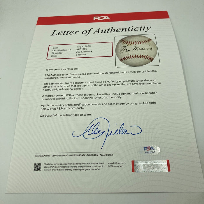 Joe Medwick Single Signed Baseball PSA DNA & JSA COA