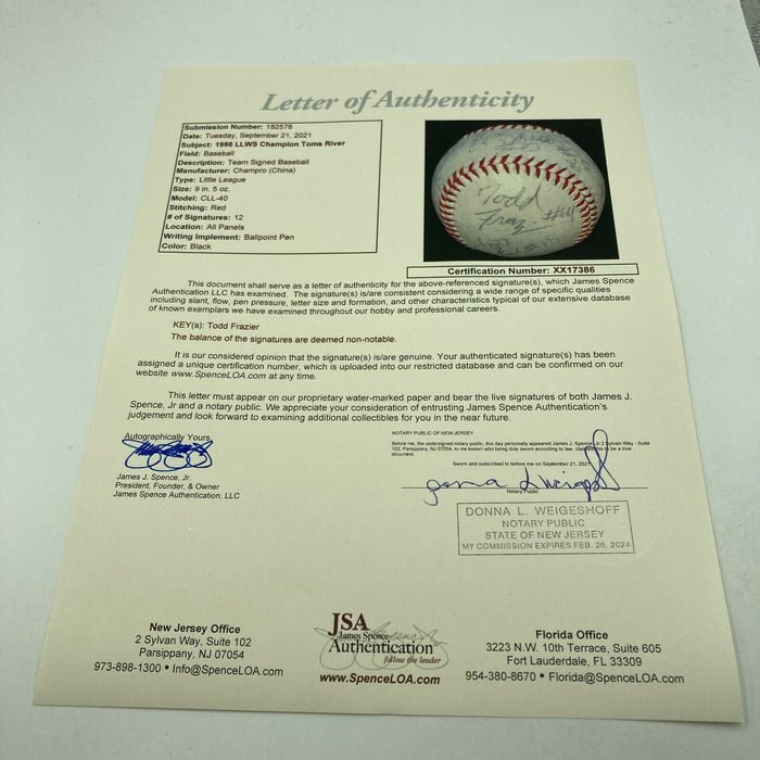 1998 Toms River Little League World Series Champions Team Signed Baseball JSA