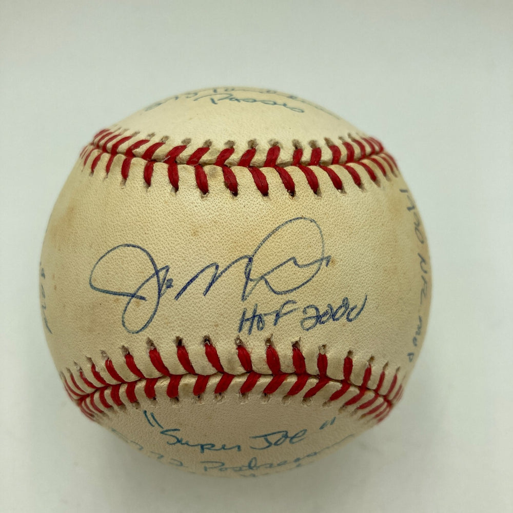 Joe Montana Signed Heavily Inscribed Career STAT Baseball Reggie Jackson COA