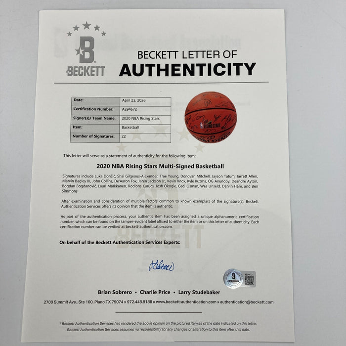2019 NBA Rising Stars Signed Basketball Shai Gilgeous-Alexander Luka Doncic BAS