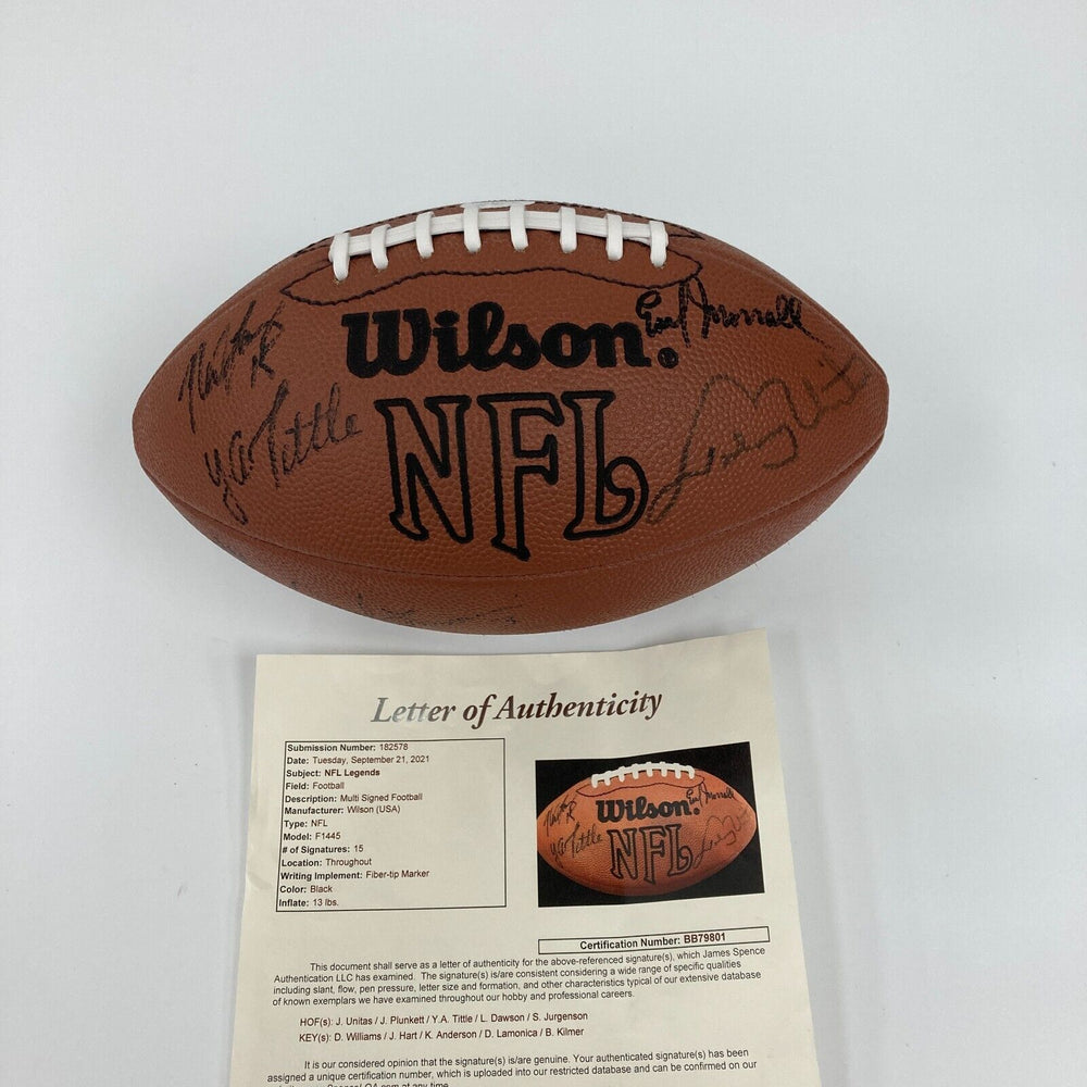 Johnny Unitas Len Dawson Quarterback Legends Signed Football JSA COA