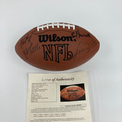 Johnny Unitas Len Dawson Quarterback Legends Signed Football JSA COA