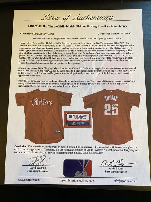 2012 Jim Thome Game Used Signed Philadelphia Phillies Jersey With JSA COA